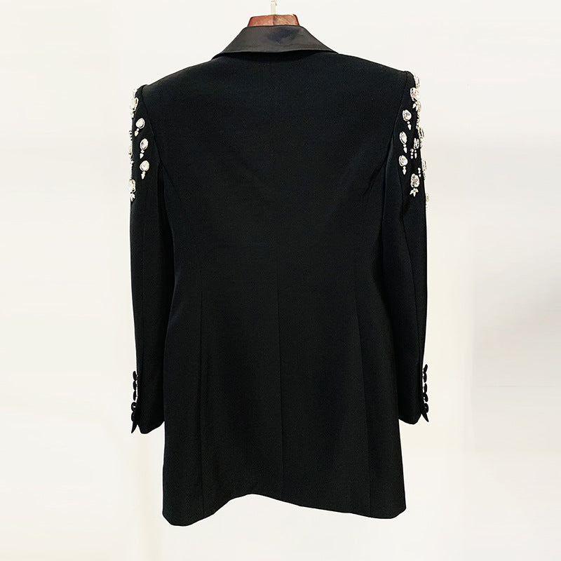 Star Handgefertigt Wunderschön Schwerindustrie Perlen Diamantbesetzter Slim Fit Langer Blazer