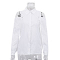 Women Clothing Design Detachable Long Sleeve White Blouse Spring Autumn Cotton Collared off Shoulder Shirt