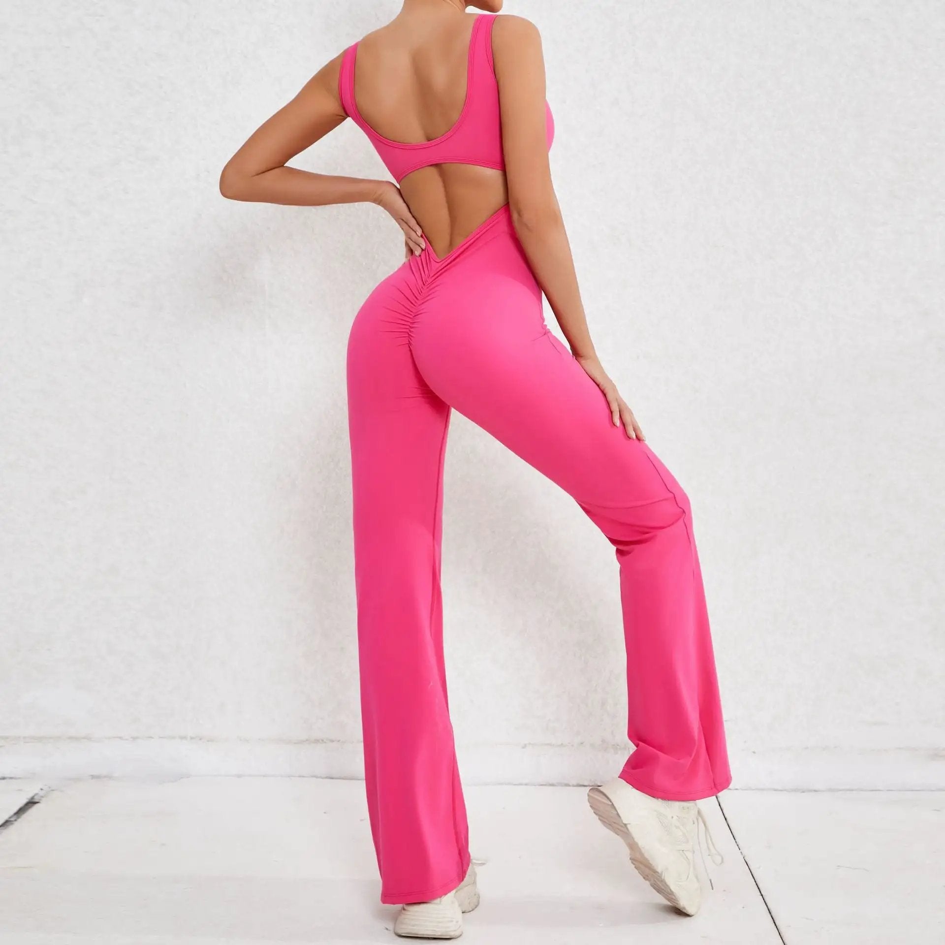 Autumn Sand Hollow Out Cutout Beauty Back One Piece Peach Hip Lifting Sport Workout Clothes Micro Pull Yoga Jumpsuit Jumpsuit by Wanita Store
