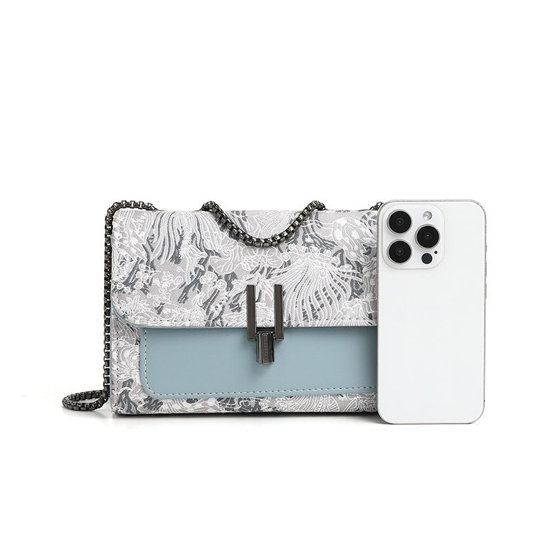 Sommer All Matching Damen Tasche Umhängetasche Bestickte Täglich Kleine Quadratische Tasche Doppellagige Kette Schulter Achseltasche