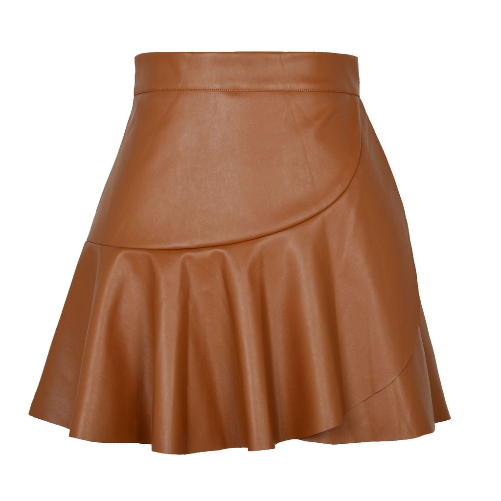 High Waist Rüschen Unregelmäßiger Asymmetrischer Lederrock Rock Sexy Sexy Kunstlederrock Damenbekleidung