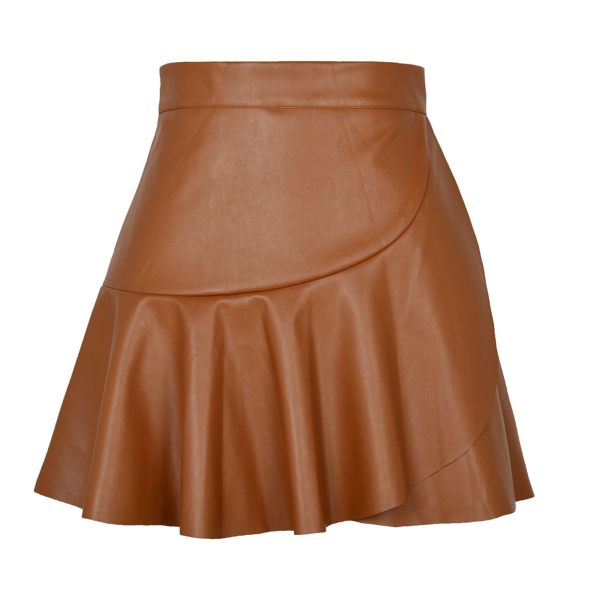 High Waist Rüschen Unregelmäßiger Asymmetrischer Lederrock Rock Sexy Sexy Kunstlederrock Damenbekleidung