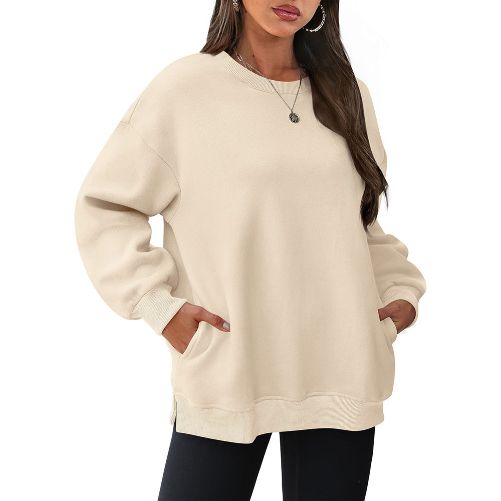 Herbst Winter Damen Rundhals Langarm Sweatshirt Pullover Fleece-Pullover