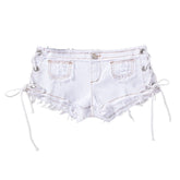 Sexy American Hot Girl Retro Low Waist Denim Shorts Women&