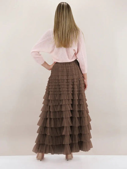 【MOQ-5 packs】 Skirt Women Autumn Elegant Solid Color High Waist Mesh A line Dress Puffy French Dress by Wanita Store