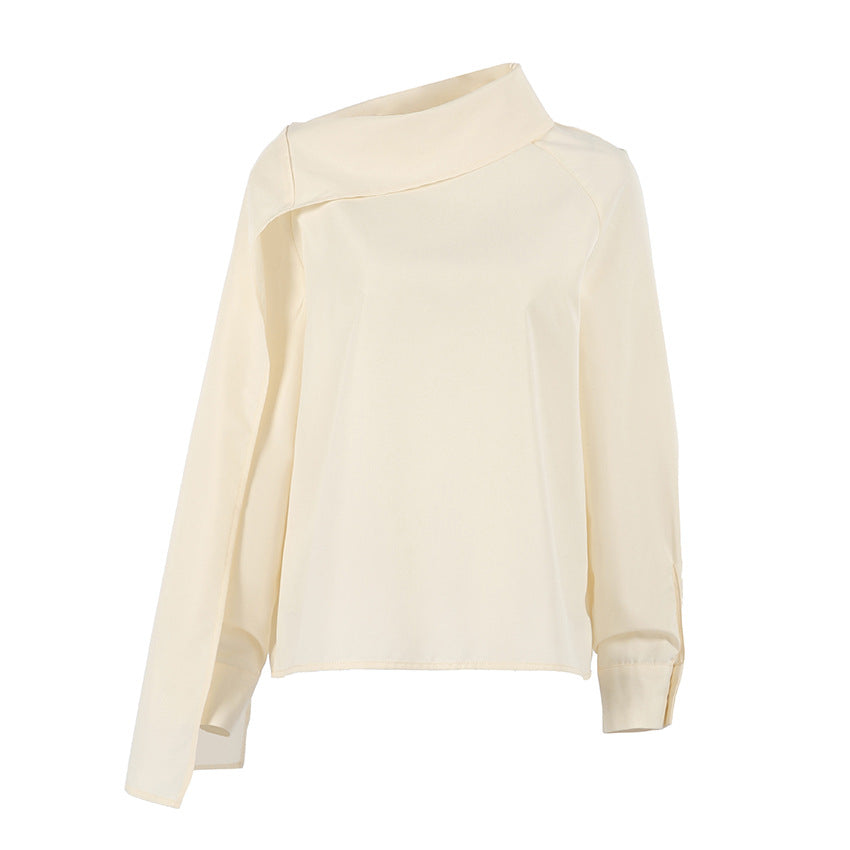 Design Ribbon Decoration Apricot Long Sleeved Shirt Women High Grade Slim Fit Slimming Commuting Top