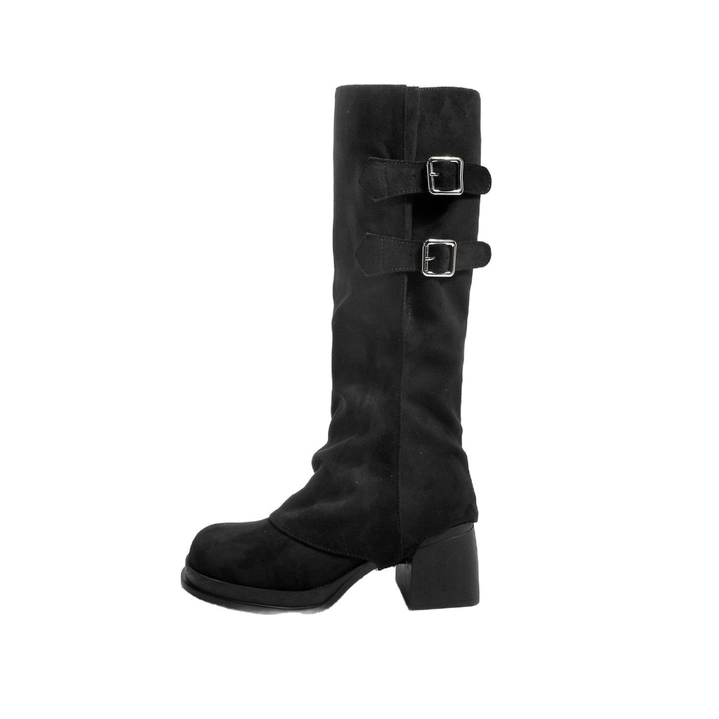 Zwei-Wege-Trage-Langschaftstiefel Herbst Winter Abnehmbare Plüschstiefel Dicke High Heel Plateau Overknee Stiefel Retro Strumpfhosenstiefel