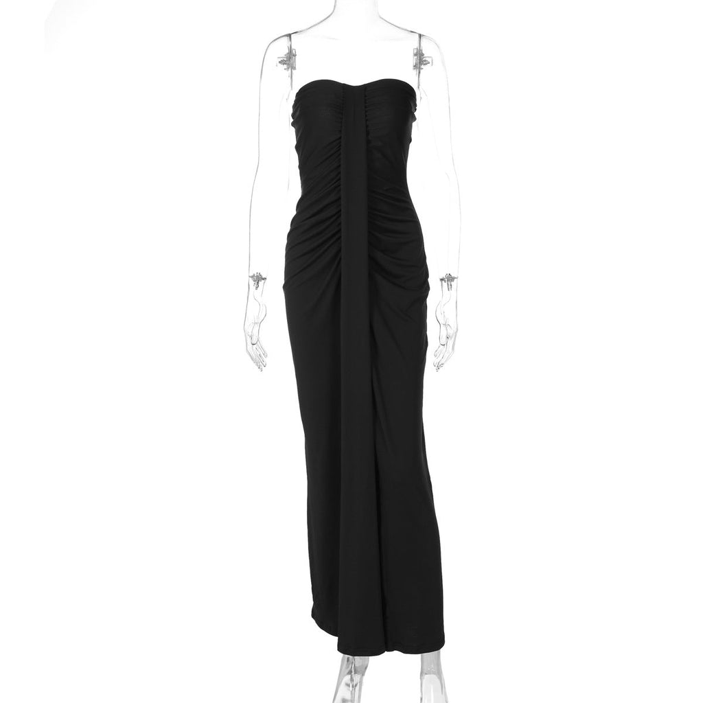 Elegantes, schlankes, plissiertes Design-Stitching-Band Hüfttasche Brustwickelkleid Damenbekleidung