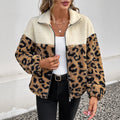 Damenbekleidung Wolljacke Langarm Herbst Winter Leopardenmuster Wolle Warm Polohemd
