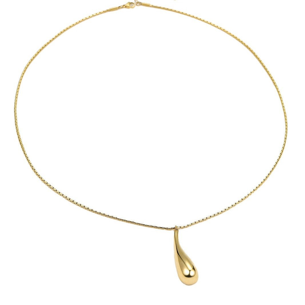 Retro Exaggerated Stainless Steel Glossy Water Drop Hollow Out Cutout Embellished Necklace Fashionable All Match 18K Golden Clavicle Chain