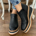 Keilstiefeletten für Damen Herbst Winter Seitlicher Reißverschluss Mittelhoher Absatz Lederoberfläche Knöchelstiefel