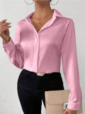 Damen Kleidung Satin Hemd Damen Satin Seidenähnliches Langarmhemd Damen Kleidung