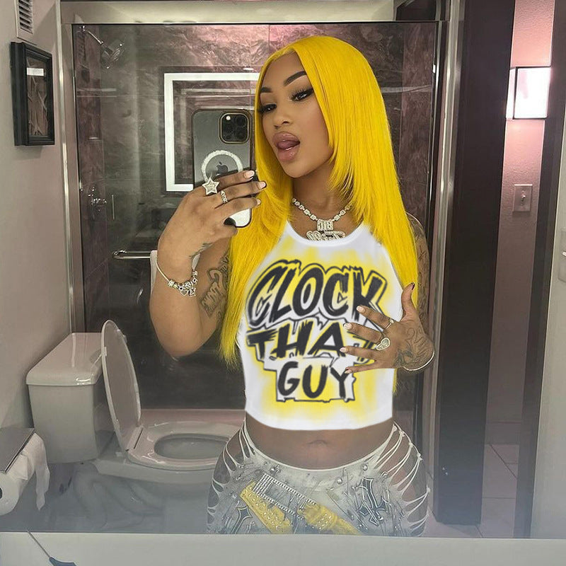 Hip Hop High Street Letter Graphic Printed Short T shirt Summer Sexy Vest Top for Women