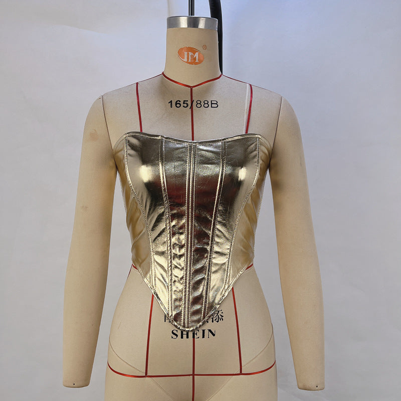 Damenbekleidung Herbst Metallic Taillen-Top Sexy Basic-Shirt Schlauchtop Weste