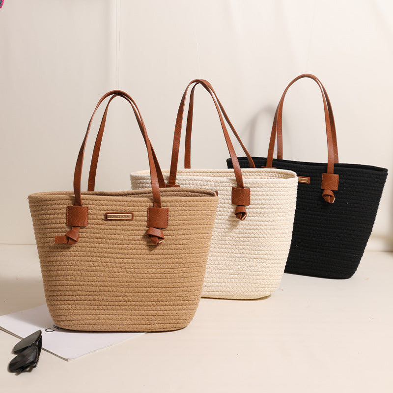 Ein-Schulter-Baumwollfaden-Webtasche, große Kapazität, Tote Strohtasche, Urlaub Strand Damen Tasche
