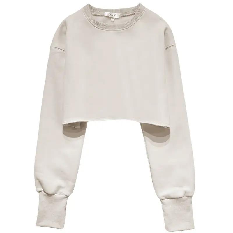 Cropped Cropped Hoodie Women Clothing Fleece Lined Pullover Long Sleeve Yoga Fitness Sports Coat by Wanita Store