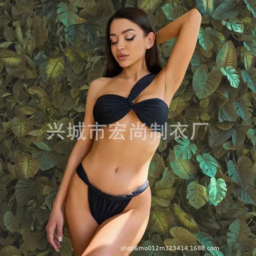 Swimsuit for Women 2025 European and American High-End One-Shoulder Twist Bikini Russian Sexy Drawstring Thong Split Swimsuit by Dropshipman