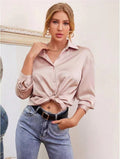 Women Clothing Spring Summer Satin Comfort Casual Long Sleeved Shirt Women