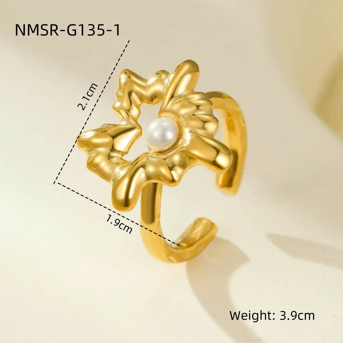 18K Gold Stainless Steel Open End Pearl Ring Natural Stone Love Inlaid Pearl Ring Women by Wanita Store