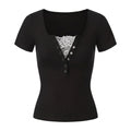 Summer Lace Stitching Sexy Solid Color Summer Short Sleeved T shirt Bottoming Shirt Women