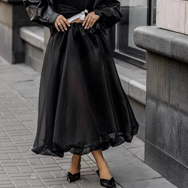Black Sexy See through Mesh High Waist Skirt Spring Summer Pettiskirt