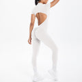 Offener Kragenreißverschluss mit Brustpolster Kurzarm Einteiler Beauty-Rücken Fitness Sport Overall Skinny Yoga Kleidung