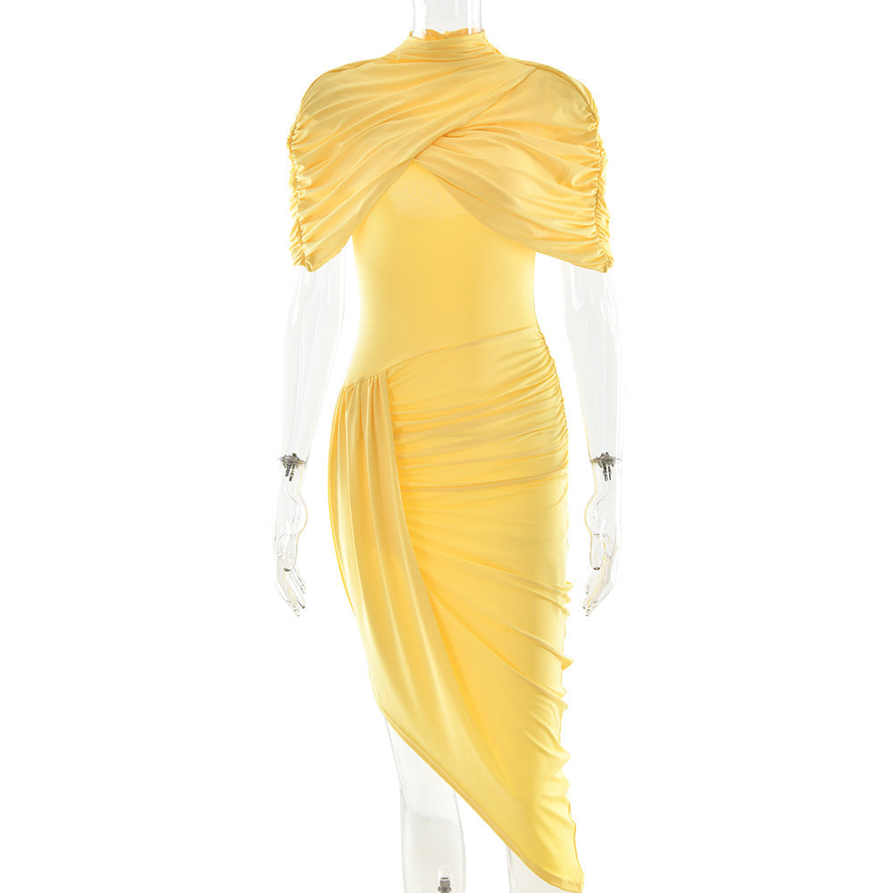 Elegantes schmales plissiertes Kleid, sexy rückenfreies Etuikleid für Damen