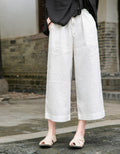Spring Summer Cotton Linen Women Artistic Washed Lace up Linen Casual Straight Through Cropped Pants Women Cotton Linen Wide Leg Pants