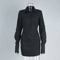 Gestreiftes Langarm-Hemdblusenkleid Frühling Sommer Mini Hip Kleid Slim Fit Kleid Damen