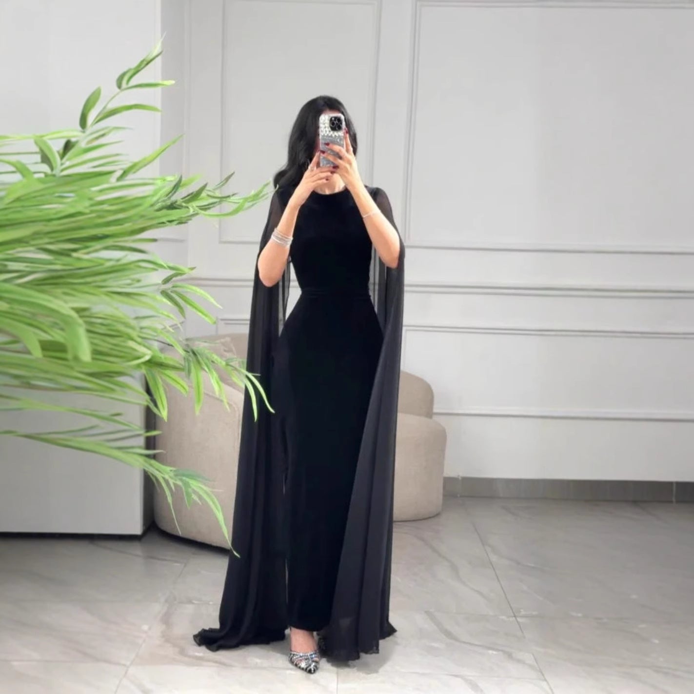Herbst Winter Damenbekleidung Naher Osten Samt Scheide Ärmel Kleid