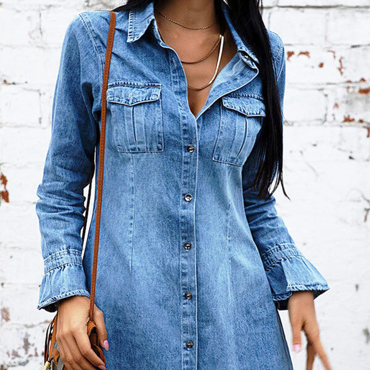 Damenjacke Herbst Winter Neue Slim Denim Kleider Mode Europa Denim Damen Sexy Kleid