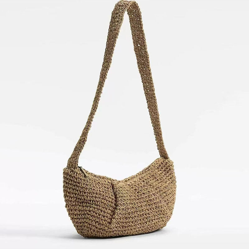 Lässige Umhängetasche aus Stroh, Nischen-Beuteltasche, geflochtene Tasche, Urlaubs-Strandtasche, All-Match-Brusttasche