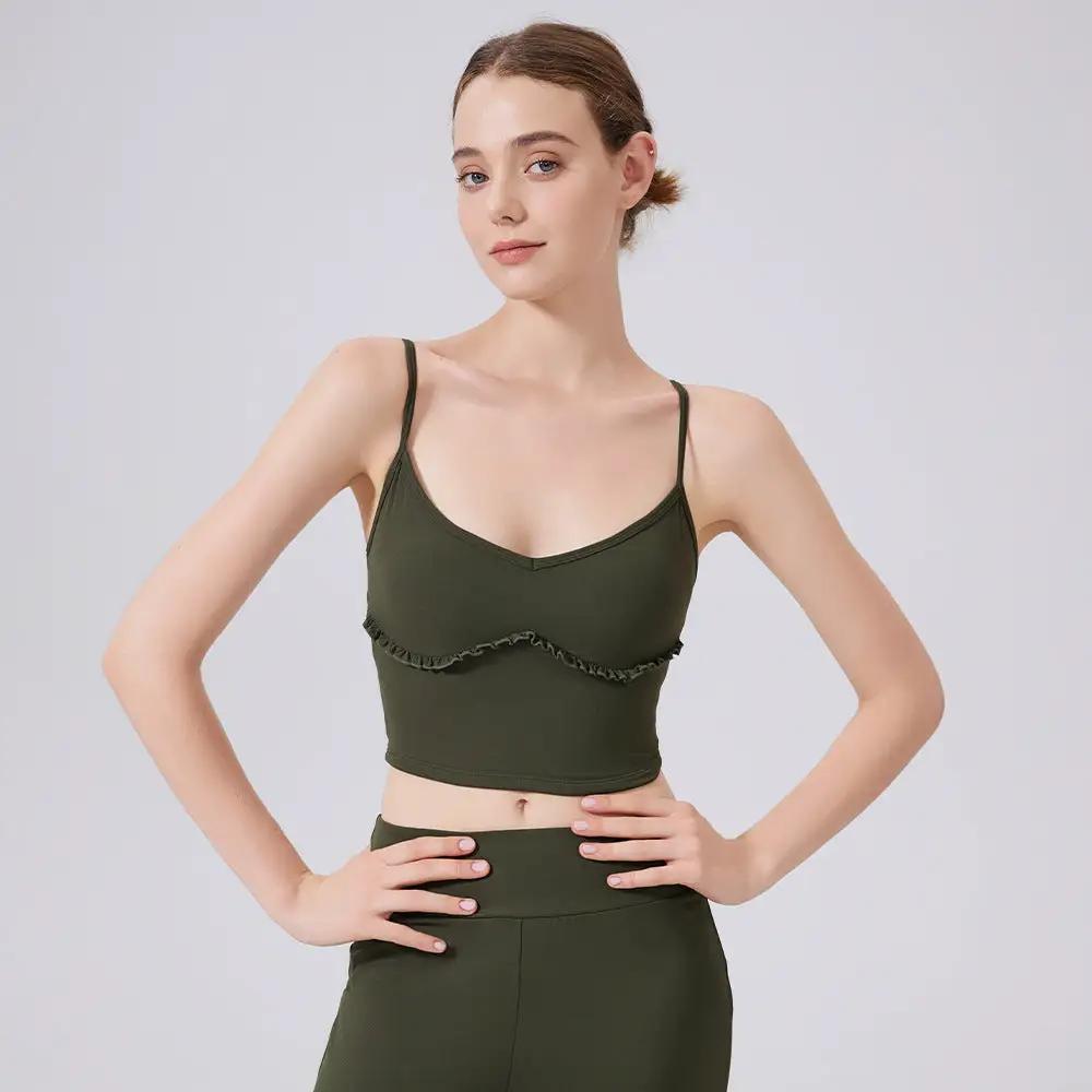 Cloud Sense Beauty Back Spaghetti Strap Lace Yoga Vest with Chest Pad Pilates Workout Bra Sports Underwear for Women by Wanita Store