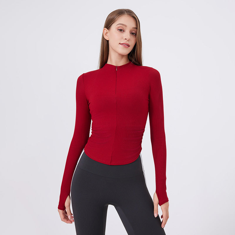 Kleiner Taillenhälfte-Reißverschluss Yoga Kleidung Damen Workout Kleidung Sport Top Pilates Trainingskleidung Langarm Bluse Herbst