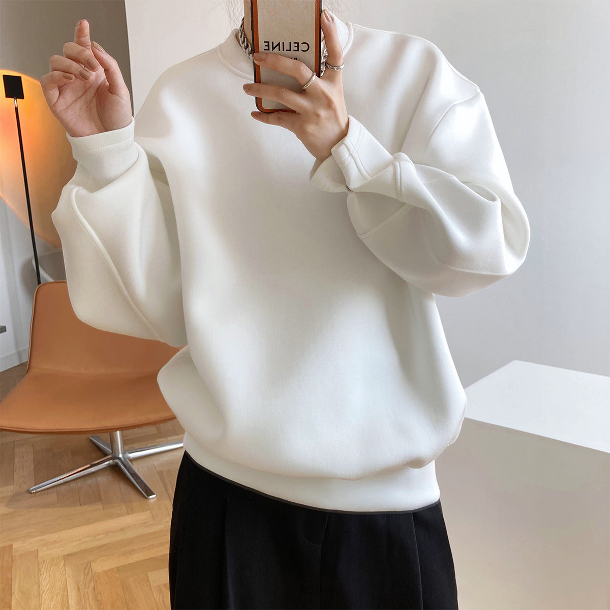 Modisches Memory-Baumwoll-Sweatshirt für Damen, Frühling, Herbst, dünnes Design, lockeres Oberteil aus Air-Layer-Stoff