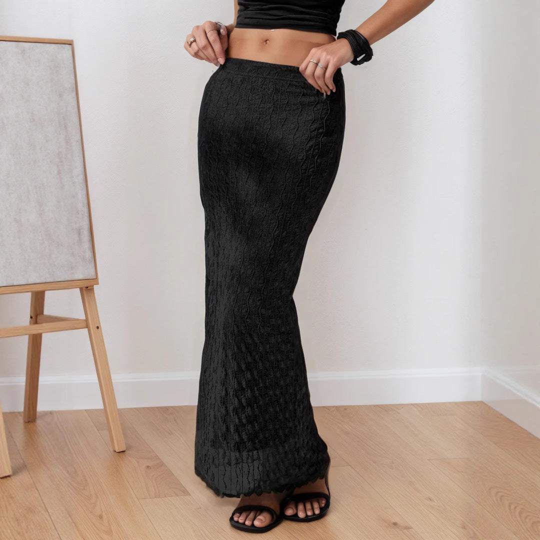 Mesh-Jacquard-Sommerrock, elegant, hochwertig, schmal, figurbetonter Bleistiftrock