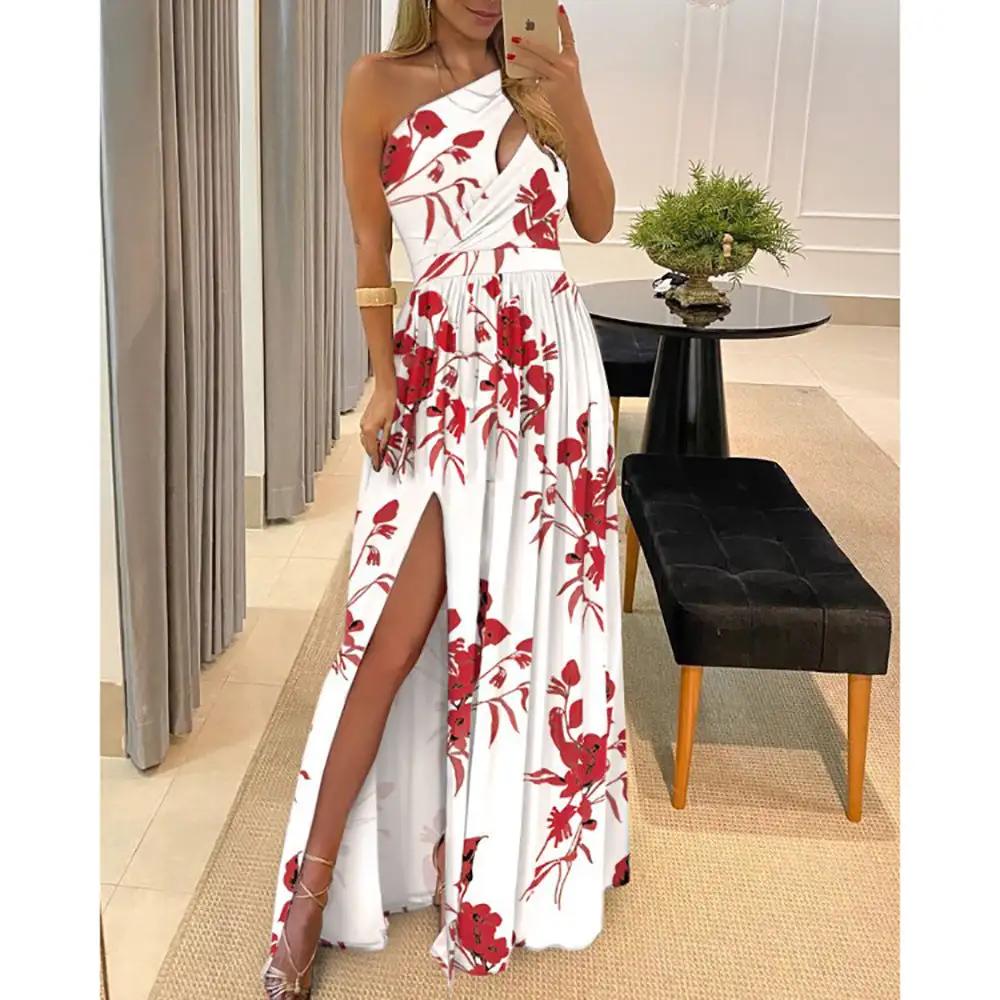 Women Clothing Slant Shoulder Dress Elegance Sleeveless Sexy High Waist Split Dress by Wanita Store