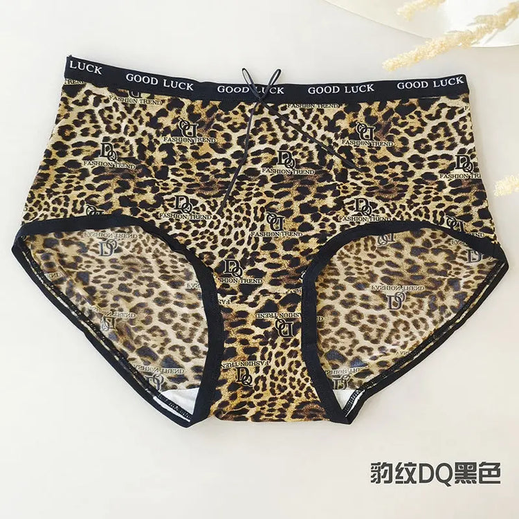 Ice Silk Seamless Underwear for Women, Hot Leopard Print Ice Silk Silk Protein Antibacterial Crotch Women&