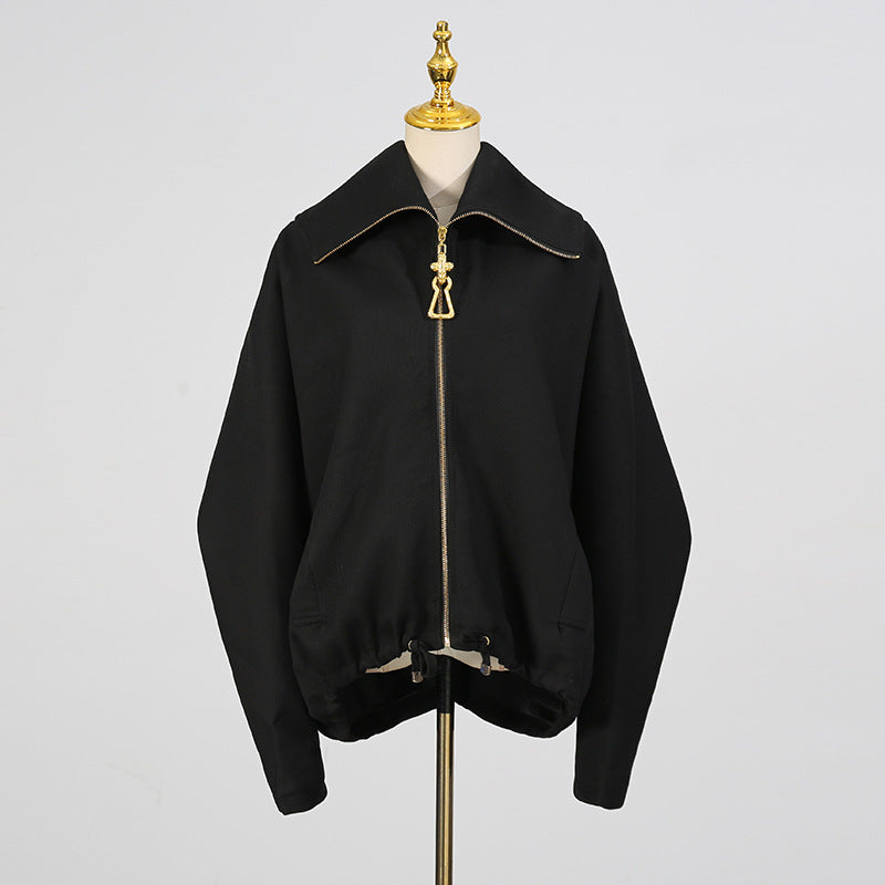Fall Casual Coat Collared Batwing Sleeve Korean Short Baggy Coat Women