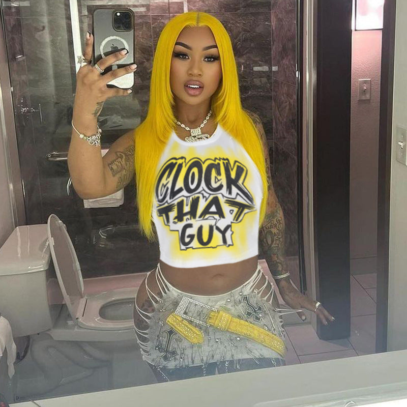 Hip Hop High Street Letter Graphic Printed Short T shirt Summer Sexy Vest Top for Women