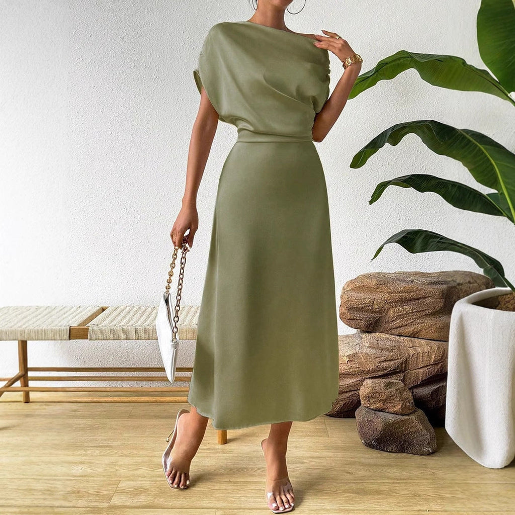 Damenbekleidung Trendige Sommer Satin Satin Damen Sommerkleid Enger Jumpsuit Langes Kleid