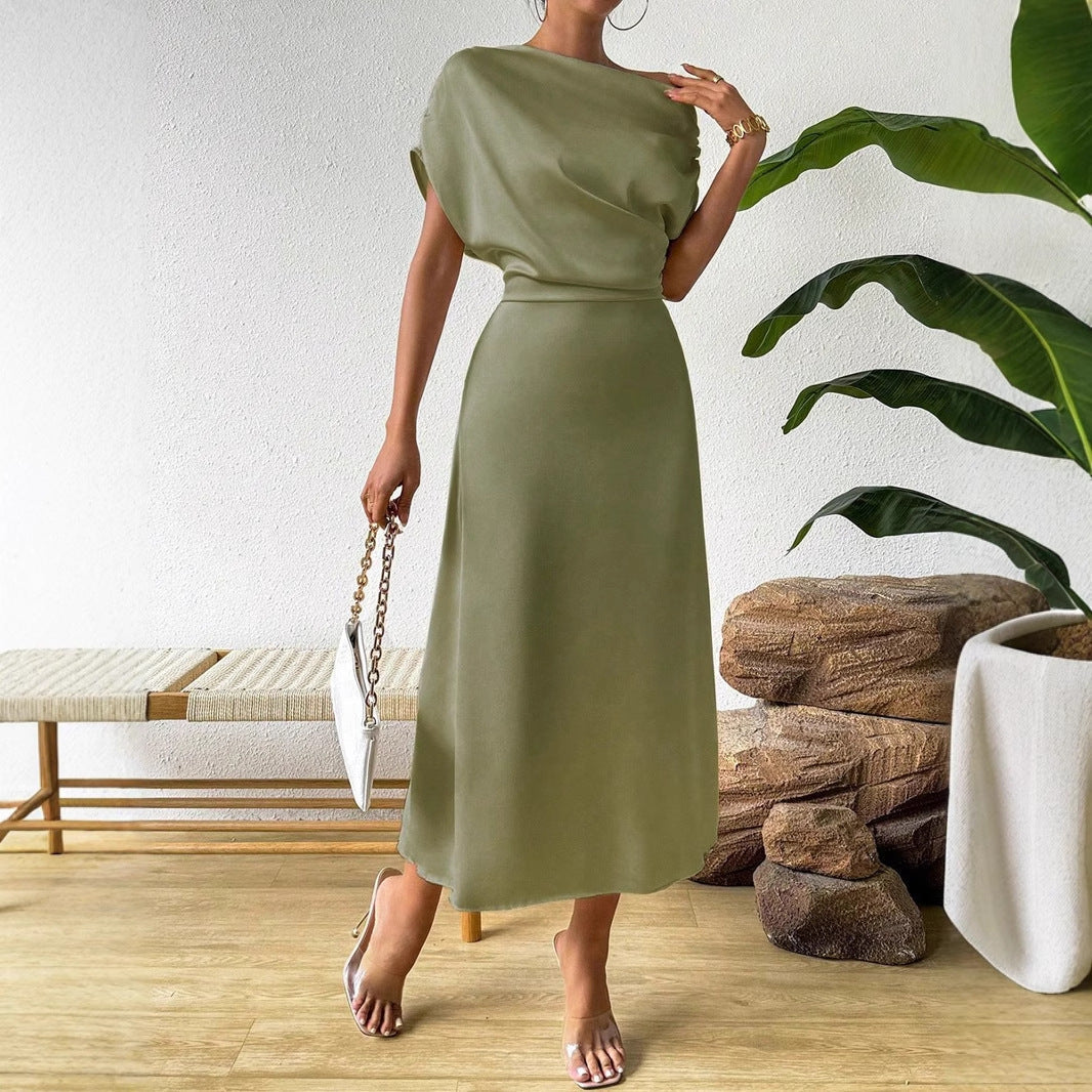 Damenbekleidung Trendige Sommer Satin Satin Damen Sommerkleid Enger Jumpsuit Langes Kleid