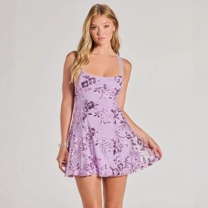 Damenkleidung Pailletten-Cami-Kleid All-Match-Kleid