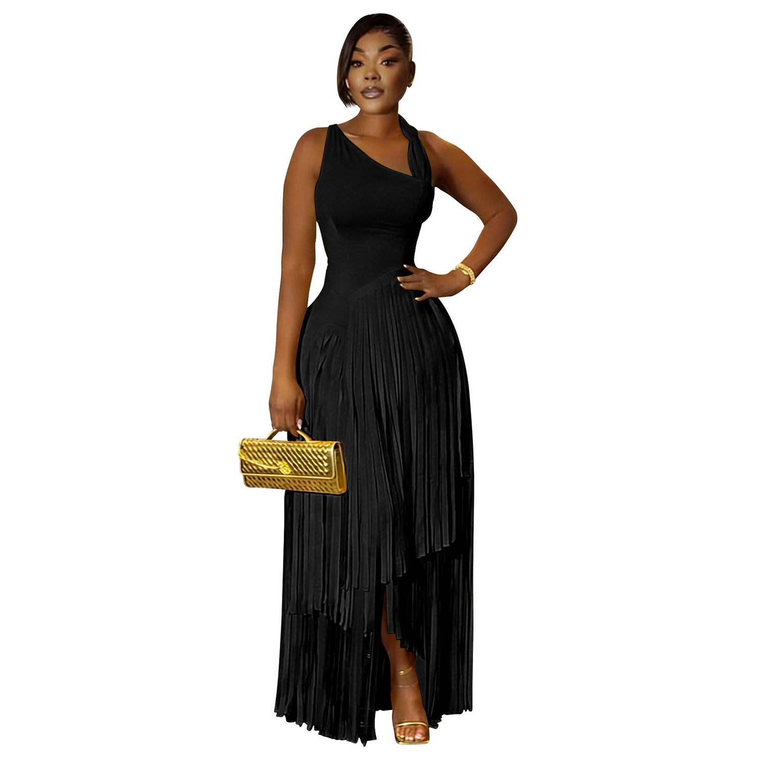 Women Clothing Solid Color Tassel Dress Elegant Slim Dress