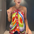 Spring Summer Halter Positioning Printing Tube Top Loose Vacation Party Backless Satin