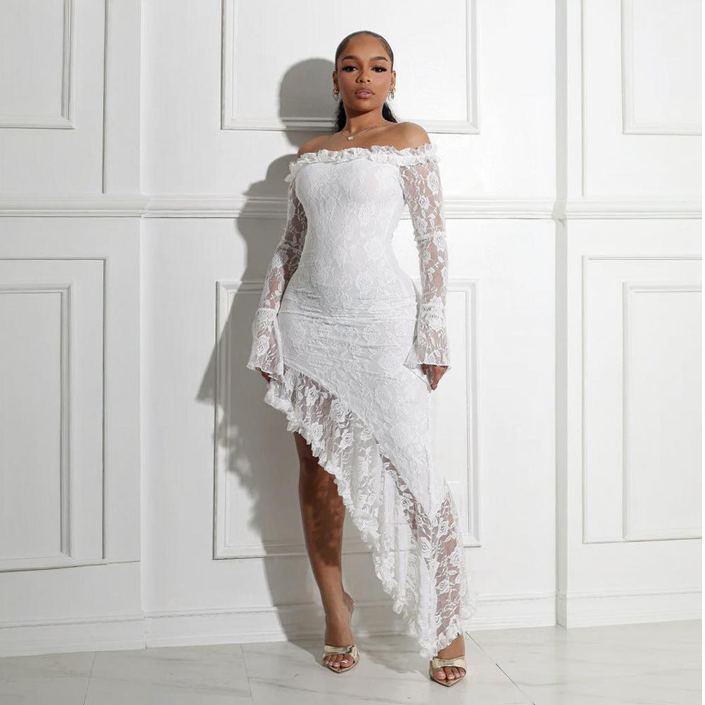 Tube-Top-ähnliches, unregelmäßiges, asymmetrisches Kleid, einfarbiges Maxikleid für Damen