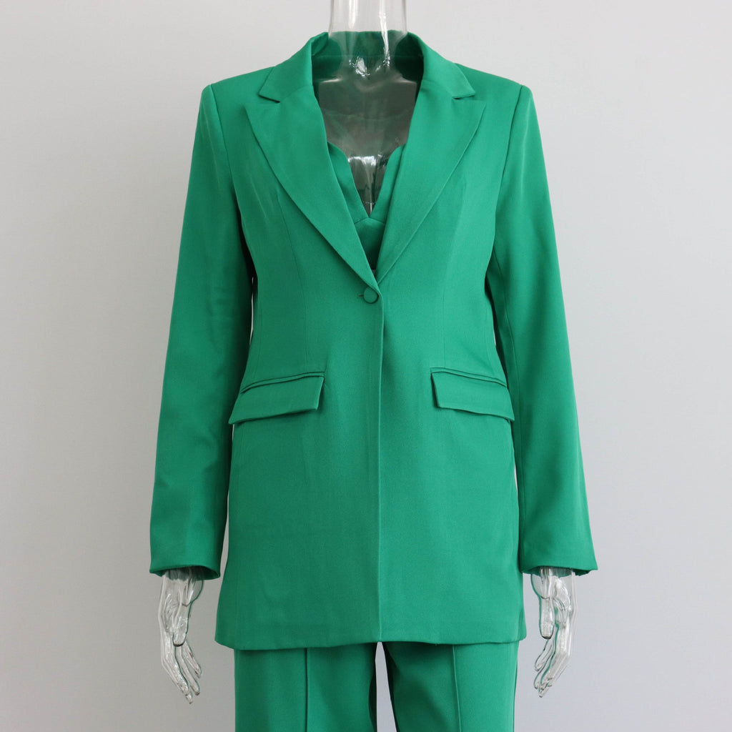 Blazer Anzug Set Weste Gerade Hose Dreiteiliges Set Herbst Winter Damen Büro Set