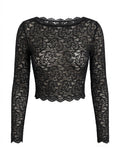 Women Lace Long Sleeved Top Sexy Mesh See through Slim Bottoming Shirt