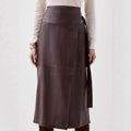 Faux Leather Elegant Irregular Asymmetric Slit Belt Adjustable A line Skirt