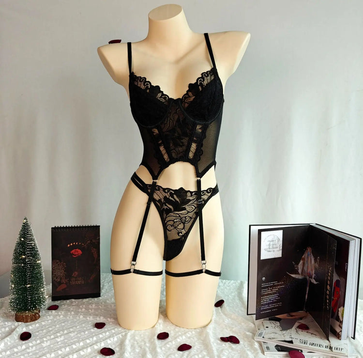 European and American sexy lingerie suit gauze charm flirt uniform embroidery perspective temptation thong suit SHOPEZRA L.L.C.